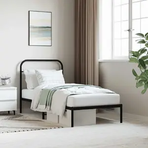 vidaXL Cadre de lit métal avec tête de lit noir 90x190 cm pas cher