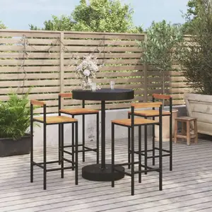vidaXL Ensemble de bar jardin 5 pcs noir poly rotin/bois massif acacia pas cher