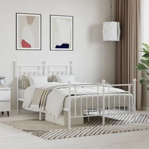vidaXL Cadre de lit métal avec tête de lit/pied de lit blanc 120x200cm pas cher