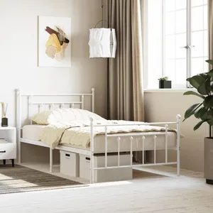vidaXL Cadre de lit métal avec tête de lit/pied de lit blanc 107x203cm pas cher
