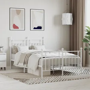 vidaXL Cadre de lit métal avec tête de lit/pied de lit blanc 120x190cm pas cher