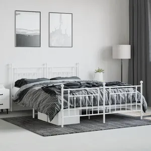 vidaXL Cadre de lit métal avec tête de lit/pied de lit blanc 183x213cm pas cher