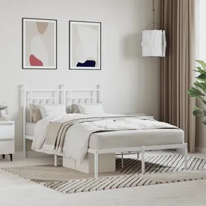 vidaXL Cadre de lit métal avec tête de lit blanc 120x200 cm pas cher