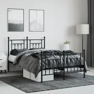vidaXL Cadre de lit métal avec tête de lit/pied de lit noir 120x200 cm pas cher