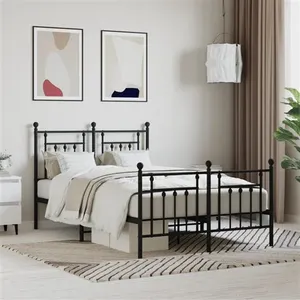 vidaXL Cadre de lit métal avec tête de lit/pied de lit noir 135x190 cm pas cher