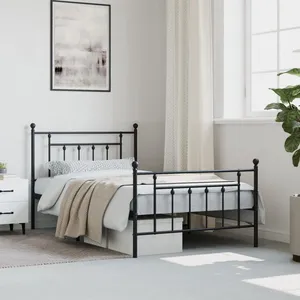 vidaXL Cadre de lit métal avec tête de lit/pied de lit noir 107x203 cm pas cher