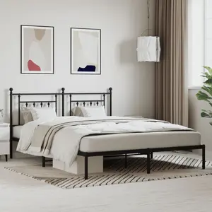 vidaXL Cadre de lit métal avec tête de lit noir 160x200 cm pas cher