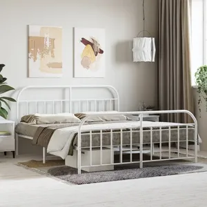 vidaXL Cadre de lit métal avec tête de lit/pied de lit blanc 183x213cm pas cher