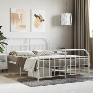 vidaXL Cadre de lit métal avec tête de lit/pied de lit blanc 135x190cm pas cher
