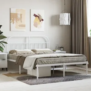 vidaXL Cadre de lit métal avec tête de lit blanc 140x190 cm pas cher
