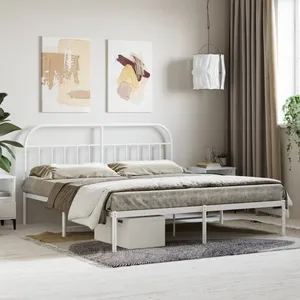 vidaXL Cadre de lit métal avec tête de lit blanc 180x200 cm pas cher