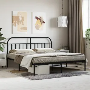 vidaXL Cadre de lit métal avec tête de lit noir 183x213 cm pas cher