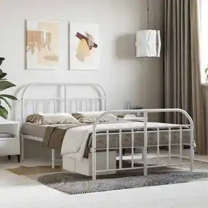 vidaXL Cadre de lit métal avec tête de lit/pied de lit blanc 120x190cm pas cher