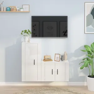 vidaXL Ensemble de meubles TV 2 pcs blanc brillant bois d'ingénierie pas cher