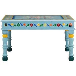 vidaXL Table basse turquoise bois de manguier massif peint à la main pas cher