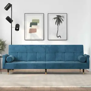 vidaXL Canapé-lit avec coussins bleu velours pas cher