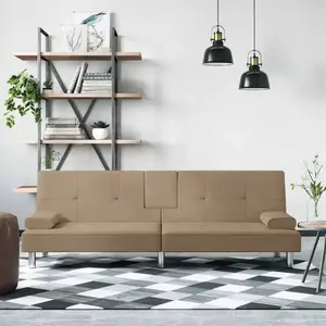vidaXL Canapé-lit avec porte-gobelets cappuccino similicuir pas cher