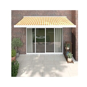 vidaXL Auvent rétractable jaune et blanc 3x2,5 m tissu et aluminium pas cher