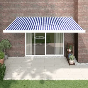 vidaXL Auvent rétractable bleu et blanc 4x3 m tissu et aluminium pas cher