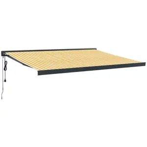 vidaXL Auvent rétractable jaune et blanc 4,5x3 m tissu et aluminium pas cher