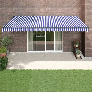 Comparateur de prix : vidaXL Auvent rétractable bleu et blanc 5x3 m tissu et aluminium