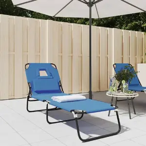 vidaXL Chaise longue pliante bleu tissu oxford acier enduit de poudre pas cher