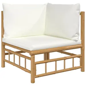 vidaXL Canapé d'angle de jardin avec coussins blanc crème bambou pas cher