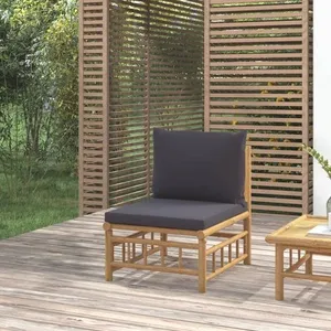 vidaXL Canapé central de jardin avec coussins gris foncé bambou pas cher