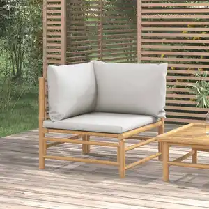 Comparateur de prix : vidaXL Canapé d'angle de jardin avec coussins gris clair bambou