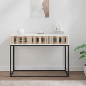 Comparateur de prix : vidaXL Table console blanc 105x30x75 cm bois d'ingénierie et fer