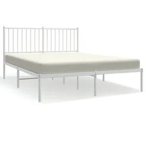 vidaXL Cadre de lit métal avec tête de lit blanc 135x190 cm pas cher