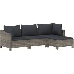 vidaXL Salon de jardin 4 pcs avec coussins Gris Résine tressée pas cher