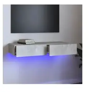 vidaXL Meuble TV avec lumières LED Gris béton 90x35x15,5 cm pas cher