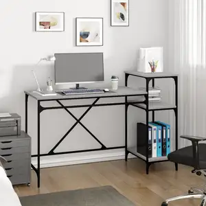 vidaXL Bureau et étagères sonoma gris 135x50x90 cm bois ingénierie/fer pas cher