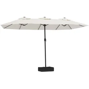 Comparateur de prix : vidaXL Parasol à double tête avec LED blanc sable 449x245 cm