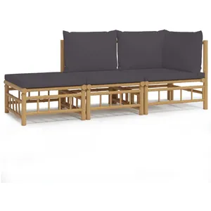 vidaXL Salon de jardin 3 pcs avec coussins gris foncé bambou pas cher
