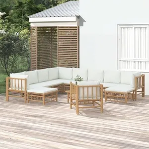 Comparateur de prix : vidaXL Salon de jardin 12 pcs avec coussins blanc crème bambou