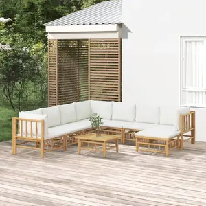 vidaXL Salon de jardin 9 pcs avec coussins blanc crème bambou pas cher