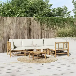vidaXL Salon de jardin 6 pcs avec coussins blanc crème bambou pas cher