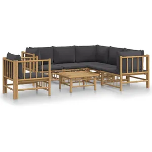 vidaXL Salon de jardin 7 pcs avec coussins gris foncé bambou pas cher