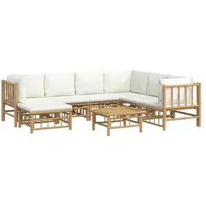 vidaXL Salon de jardin 8 pcs avec coussins blanc crème bambou pas cher