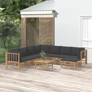 vidaXL Salon de jardin 9 pcs avec coussins gris foncé bambou pas cher