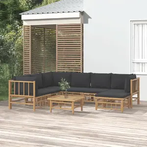 vidaXL Salon de jardin 8 pcs avec coussins gris foncé bambou pas cher