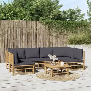 vidaXL Salon de jardin 7 pcs avec coussins gris foncé bambou pas cher