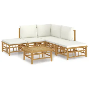 vidaXL Salon de jardin 6 pcs avec coussins blanc crème bambou pas cher