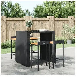 vidaXL Tabourets de bar 4 pcs noir résine tressée et bois d'acacia pas cher