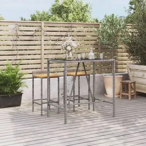vidaXL Table de bar et dessus en verre gris 110x70x110 cm poly rotin pas cher