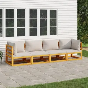 vidaXL Salon de jardin 4 pcs avec coussins gris clair bois massif pas cher