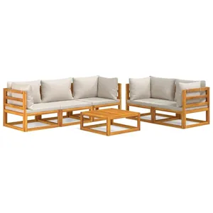 vidaXL Salon de jardin 6 pcs avec coussins gris clair bois massif pas cher
