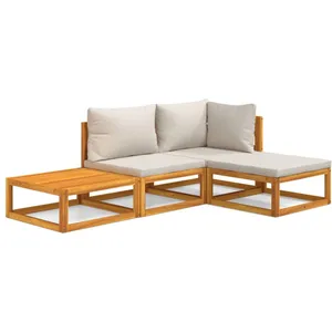vidaXL Salon de jardin 4 pcs avec coussins gris clair bois massif pas cher